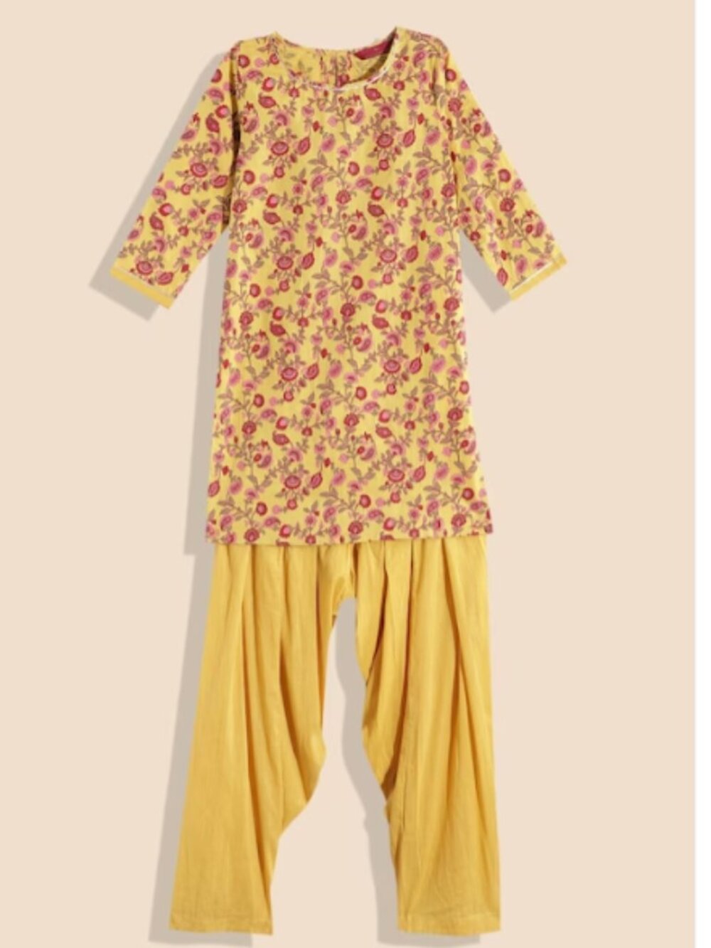 Girls Yellow Floral Kurta & Dhoti Pant Set 2pc Ethnic Outfits Size 13-14 Years